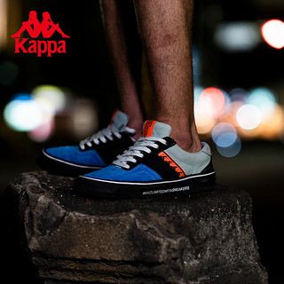 Kappa 卡帕 下野联名竞向滑板鞋秋情侣男女串标板鞋皮面运动鞋 黑色/鸽子灰/瓦蓝色-990 39