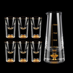 手工之家 金箔白酒杯 直身金箔一口白酒杯酒具礼盒7件套装(6茅台酒杯+1分酒器)