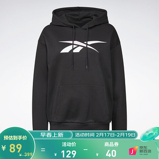 Reebok 锐步 官方女子HOODIE基础LOGO款健身训练抽绳套头卫衣H62051 H62052 L