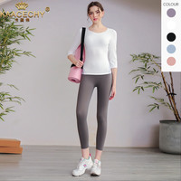 KAACECHY 卡姿希 品牌新款健身套装女跑步运动训练服长袖紧身带胸垫上衣瑜伽服女 白上衣+咖啡裤 S