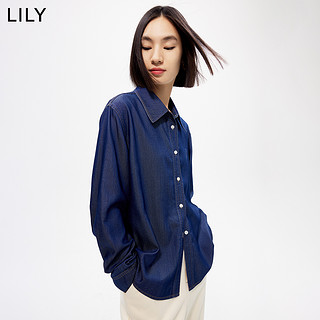 LILY 2023春新款女装垂感天丝时尚洋气绣花通勤款宽松长袖牛仔衬衫