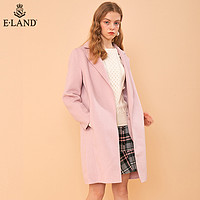 E·LAND 衣恋 羊毛大衣女韩系休闲西装领毛球中长款毛呢大衣外套