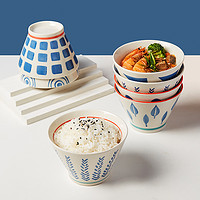 INMIND HOUSE 日式斗笠碗家用陶瓷碗米饭碗典雅釉下彩手绘高脚碗汤碗