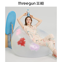 THREEGUN 三枪 纯棉睡衣女薄款春夏甜美翻领开襟短袖长裤印花女士家居服套装