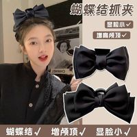 黑色双面蝴蝶结抓夹鲨鱼夹大号高级感盘发发夹后脑勺头饰发饰发抓