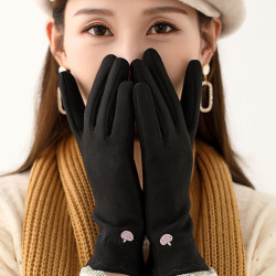 手套女士冬季德绒双层加绒加厚韩版秋户外骑车触屏骑行wst843105黑色