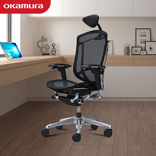 okamura 奥卡姆拉contessa日本进口人体工学椅办公椅电脑椅老板椅 全网黑框黑网+腰靠+小头枕