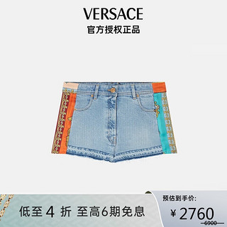 VERSACE 范思哲 奢侈品女装牛仔材质拼接拼色毛边做旧时尚短裤服饰牛仔蓝1005140-1A03453-2D470-26