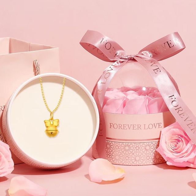 壹仟俩 黄金吊坠女款足金999蝴蝶结铃铛3D硬金吊坠金手链-金约1.24克
