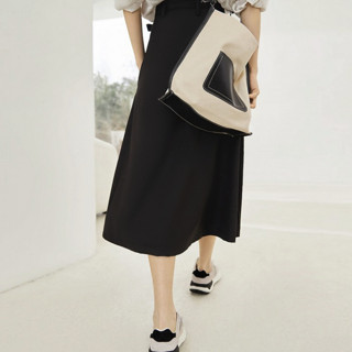 DUIBAI 对白 女士中长款半身裙 CDS024 气质黑 XL