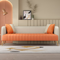 简世 双人沙发小户型轻奢客厅简约现代钢琴键公寓服装店出租屋橙色沙发