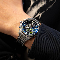 CITIZEN 西铁城 光动能男手表日本新款三眼计时夜光防水钢带腕表AT1190-87L