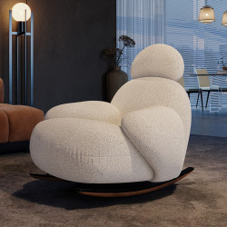 优奕酷 意式极简设计师网红摇摇椅阳台单人休闲椅客厅懒人沙发椅 羊羔绒大白摇摇椅
