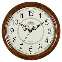 Hense 汉时 创意实木挂钟客厅时钟现代简约时尚挂表欧式家用壁钟办公室挂墙石英钟表HW18棕色