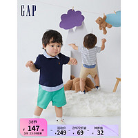 Gap 盖璞 新生婴儿假两件拼接短袖连体衣802305夏季款儿童装可爱包屁服 深蓝色 59cm(3-6月)