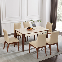 QuanU 全友 120367 北欧餐桌椅套装 一桌六椅 浅白色+胡桃木色 135.5*80.5*77cm
