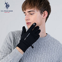 us polo assn U.S.POLO ASSN.毛线手套男士秋冬季加绒保暖户外骑行防风防寒防滑护手可触屏手套 UPST-M2022007 黑色