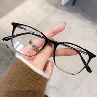 韩版原宿近视眼镜框女 ins网红轻细框素颜平光镜文艺镜架配近视配散光蓝光变色镜片 条纹灰 156防辐射镜片(留言度数)