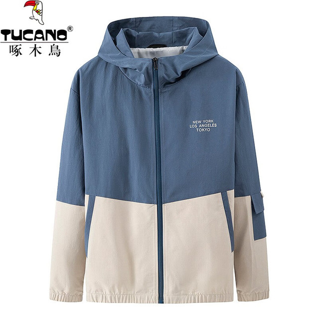 啄木鸟 春秋新款商务时尚夹克中青年工装学生休闲连帽外套衣服 蓝色 2XL