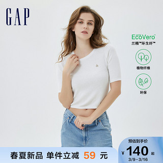 Gap 盖璞 女装夏季2023新款小熊修身显白罗纹短袖针织衫610578辣妹上衣