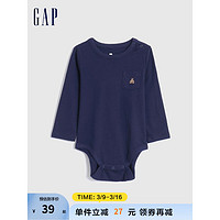 Gap 盖璞 婴儿秋冬季新款可爱小熊刺绣长袖纯棉连体衣729997