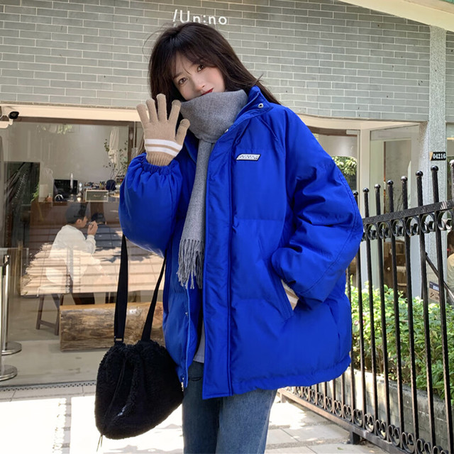 HMDIME 纯色面包服2022秋冬季宽松潮牌加厚立领棉服女 JMSH3202 克莱因蓝 S