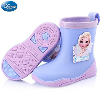Disney 迪士尼 儿童雨鞋女童冰雪小学生防滑胶鞋中筒小孩水鞋幼儿宝宝雨靴