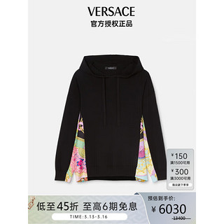 VERSACE 范思哲 22早秋 奢侈品女装休闲撞色连帽衫羊毛针织毛衣1005886-1A04067-1B000 黑色 36