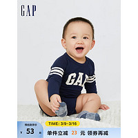 Gap 盖璞 新生婴儿春季纯棉LOGO包屁连体衣454942儿童装爬服 藏蓝色 90cm(18-24月)