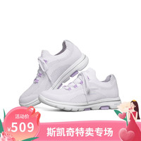 斯凯奇休闲鞋女鞋舒适轻便减震新款运动鞋网面百搭一脚穿健步鞋 白色/薰衣草色 36