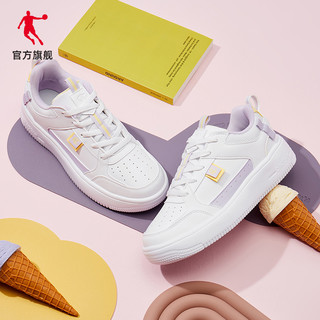 中国乔丹板鞋女2023夏季新款低帮鞋子厚底皮面休闲鞋运动鞋小白鞋（38、白色/黑色550（经典款））