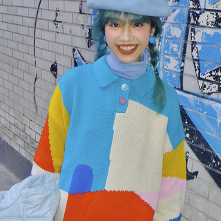 HOWL STUDIO Myriam Van Neste联名系列 女士POLO领毛衣 FW22SW3624 蓝色 M