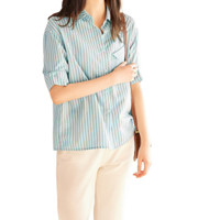 DUIBAI 对白 女士短袖衬衫 CDC037 浅水蓝条纹 M