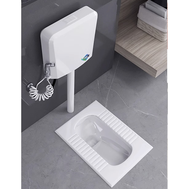 极有家 家用陶瓷蹲便器 A款带S弯前排水+简约款水箱
