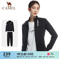 CAMEL 骆驼 两件套运动套装女休闲时尚跑步健身运动套装运动服 J1W14L0120 女款黑色 L