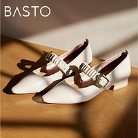 BASTO 百思图 2023春季新款商场同款法式杏色粗跟玛丽珍鞋女单鞋TUJ20AQ3