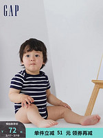 Gap 盖璞 新生婴儿纯棉短袖连体衣736682 夏季儿童装小熊印花 海军蓝条纹 90cm(18-24M)