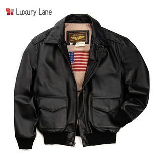 Luxury Lane真皮皮衣夹克男士二战经典A2飞行员皮夹克加棉保暖外套加肥加大 美国尺码  黑色 2XL（加大110-120kg）