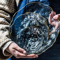 IJARL 亿嘉 日式创意玻璃水果盘沙拉盘点心北欧风ins金边碟子家用菜盘子