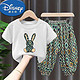  Disney 迪士尼 儿童纯棉短袖套装 绿兔白T+民风裤　