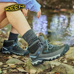 KEEN 官方新品TARGHEE III MID WP户外防水耐磨登山鞋靴徒步鞋女 磁铁灰/大西洋蓝-1023040 39女