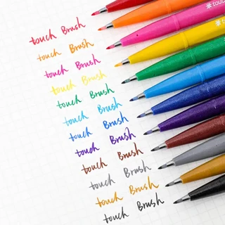 派通（Pentel）彩色软毛笔秀丽笔 弹性笔尖水性笔Touch手帐书信贺卡用 SES15C蓝色 5支装