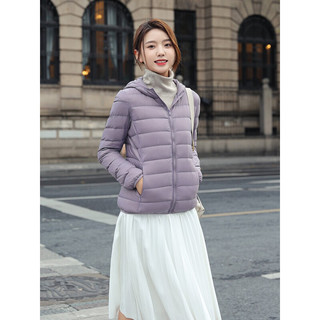 雅鹿轻薄羽绒服女短款连帽2022秋冬新款90绒轻便外套K 雾霾蓝 185/4XL