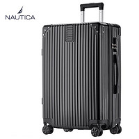 NAUTICA行李箱男大容量20英寸万向轮铝框拉杆箱密码锁登机箱女学生旅行箱 黑色直角拉链款 22英寸