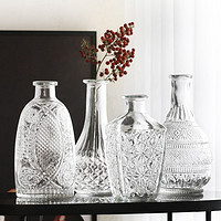网红新款浮雕玻璃花瓶小口瓶透明摆件简约客厅餐桌干花插花器装饰