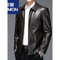 罗蒙(ROMON)男士真皮山羊皮皮衣中年海宁皮夹克中老年爸爸装外套加绒春秋薄款 翻领咖色 L/175(体重120-135斤)