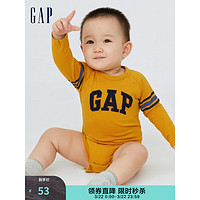 Gap 盖璞 新生婴儿春季纯棉LOGO包屁连体衣454942儿童装爬服 金黄色 90cm(18-24月)