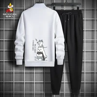 Mexican 稻草人 长袖套装男春秋圆领印花卫衣长袖青少年休闲衣服两件套 白色 2XL