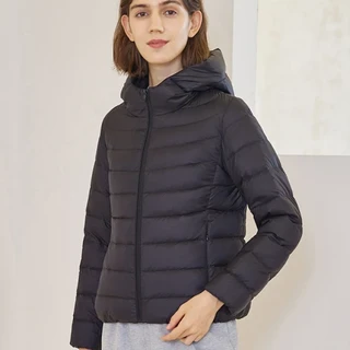 TANBOER 坦博尔 羽绒服女2021年秋冬轻薄羽绒服女多色连帽保暖女士短款羽绒外套TD216228 黑色 170/92A