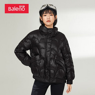 班尼路（Baleno）2021秋冬韩版简约黑色高领羽绒服女加厚保暖宽松外套 独立款 001A碳黑 S